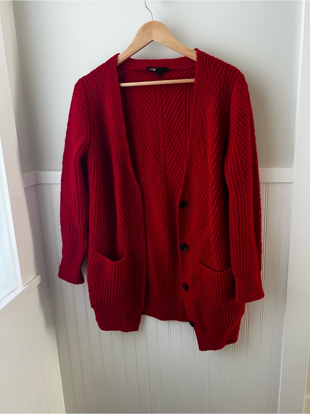 Maje Red Button-Front Women's Cardigan Sweater